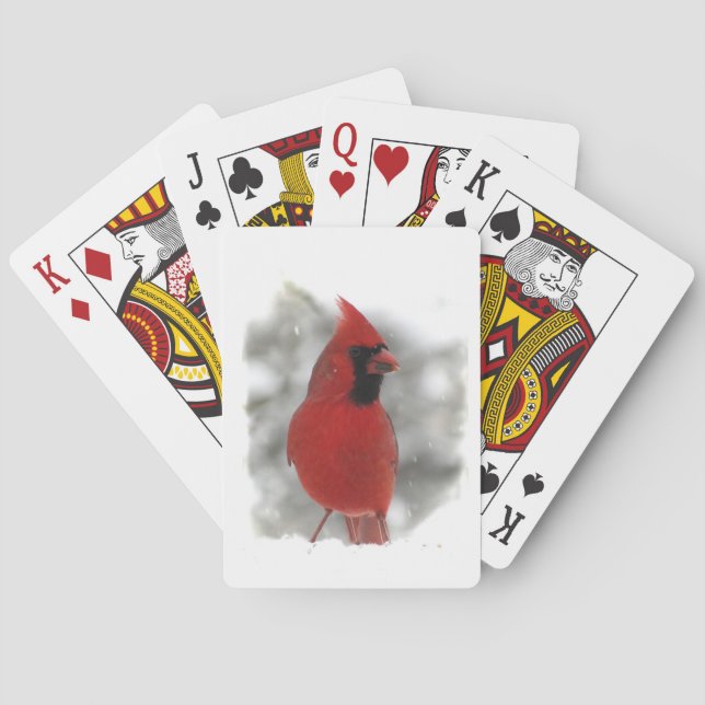 Pájaro cardinal rojo en naipes de la nevada (Reverso)