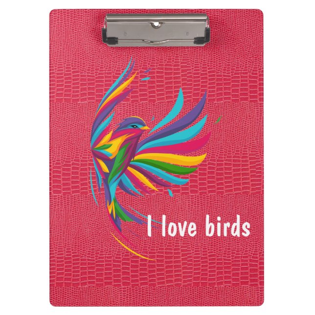 Pájaro colorido con portapapeles de piel de reptil (Anverso)