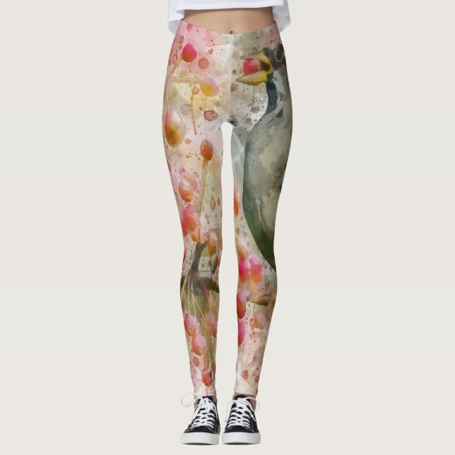 Pájaro Comiendo Bayas, Leggings de Mujer (Anverso)