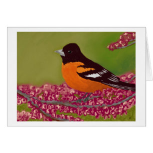 Pájaro con flores rosas