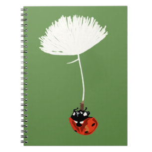 Pájaro, cuaderno de espiral de mariquita roja
