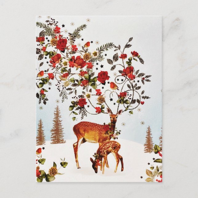Pájaro de amor de invierno Navidad Árbol Acuarela (Anverso)