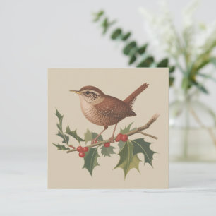 Pájaro de fiesta Ratonero en rama de acebo Navidad