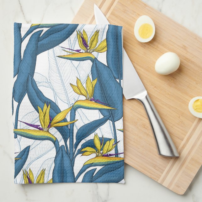 Pájaro de flores del paraíso en toalla de cocina b (Doblado Cuarto)