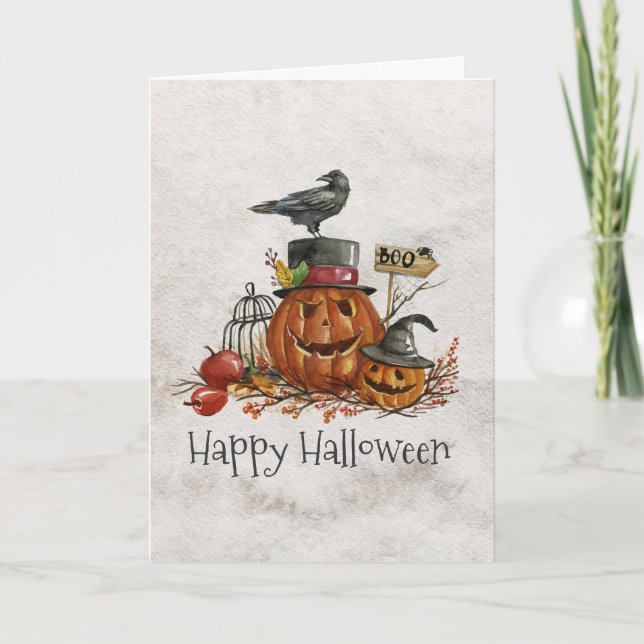 Pájaro de Halloween y tarjeta de felicitación (Anverso)