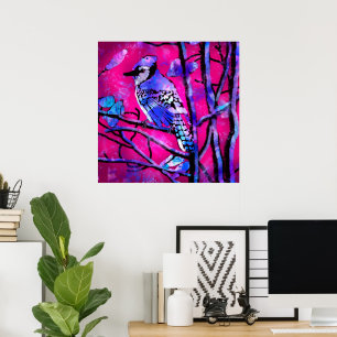 Pájaro de Jay azul en rama de árbol arte abstracto