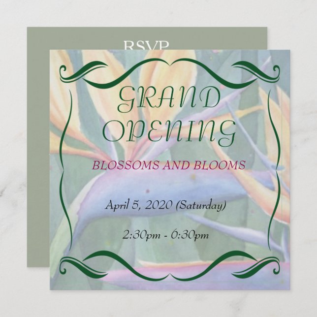 PÁJARO DE LA INVITACIÓN DE ABRIR GRANDES FLORES PA (Anverso / Reverso)