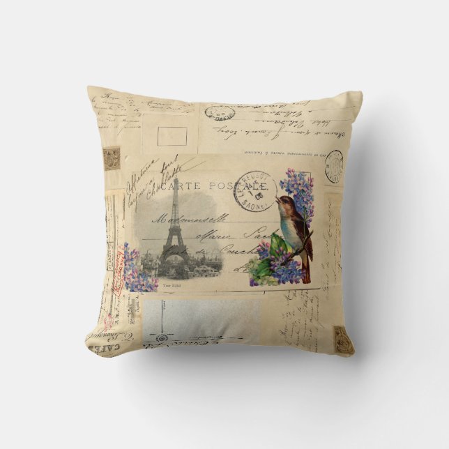 Pájaro de la postal de París en la almohada de las (Anverso)