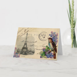 Pájaro de la postal de París en tarjeta de las
