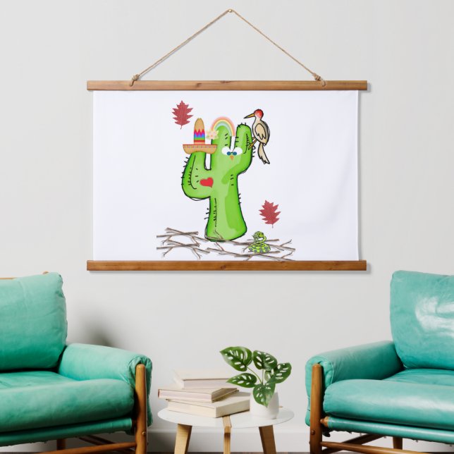 Pájaro de serpiente de cactus de tapiz de madera (Sala de estar)
