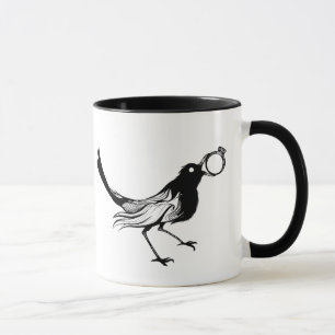 Pájaro del blanco del negro de la taza de café