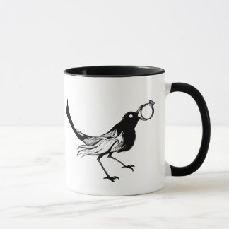 Pájaro del blanco del negro de la taza de café