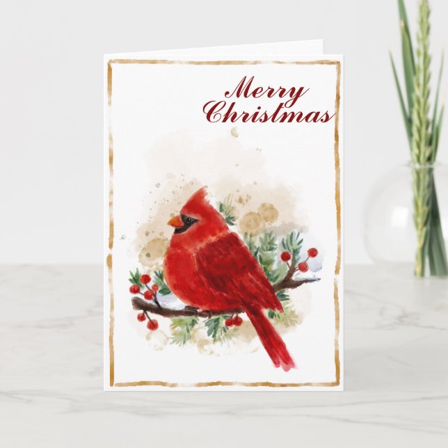 Pájaro del cardenal del navidad de la acuarela (Anverso)