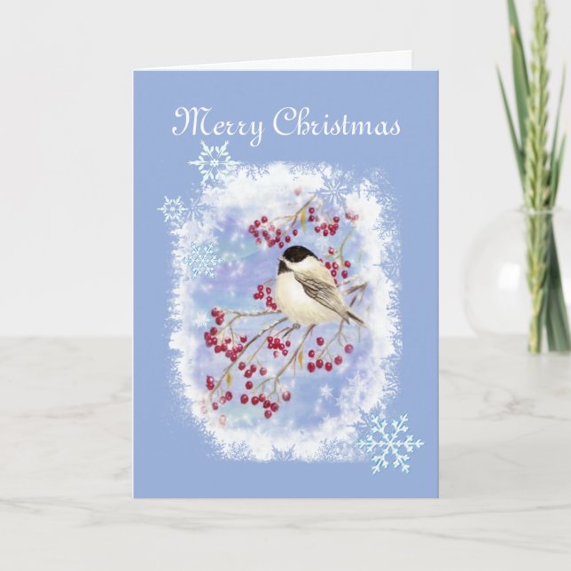 Pájaro del Chickadee del navidad en ventana (Anverso)