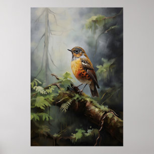Pájaro en impresión de pared de bosque, pájaro rús