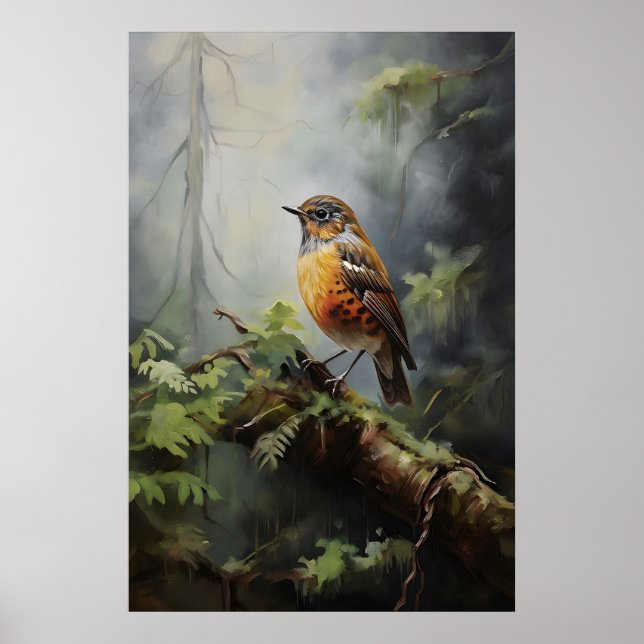 Pájaro en impresión de pared de bosque, pájaro rús (Frente)