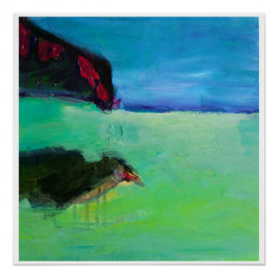 Pájaro en la playa poster brillante 20x20