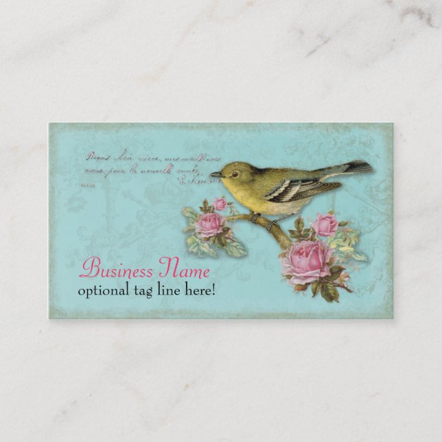 Pájaro en tarjetas de visita rosadas de los rosas (Anverso)