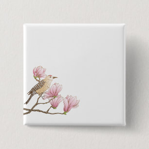 Pájaro en un botón rosado del Pin del bosquejo d
