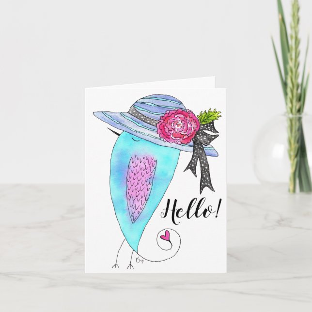 Pájaro en una tarjeta de saludo de Gorra floral (Anverso)