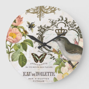 Pájaro francés del vintage con el reloj de pared