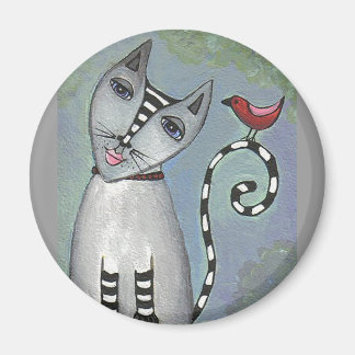 Pájaro gato y rojo - imán