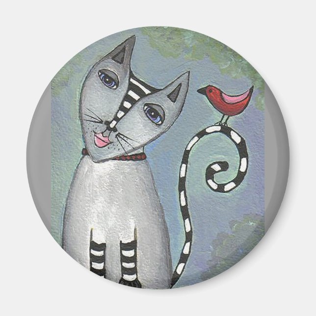 Pájaro gato y rojo - imán (Frente)