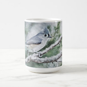 Pájaro gris en la Copa de la Nieve de Invierno