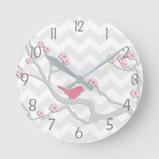Pájaro gris rosado en el reloj de pared de rama (Anverso)