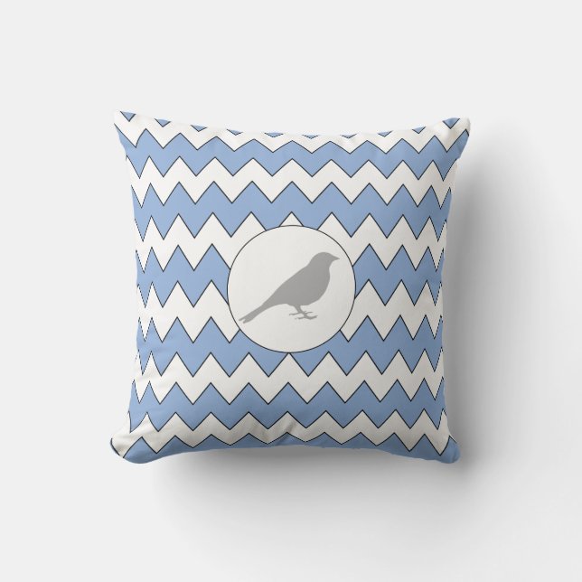 Pájaro gris Zig Zag Luz de almohada azul (Anverso)