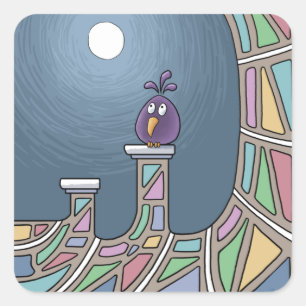 Pájaro morado de Tiki con Pegatina de luna llena