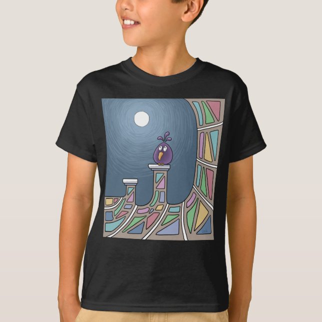 Pájaro morado del Tiki con camiseta de luna llena (Anverso)