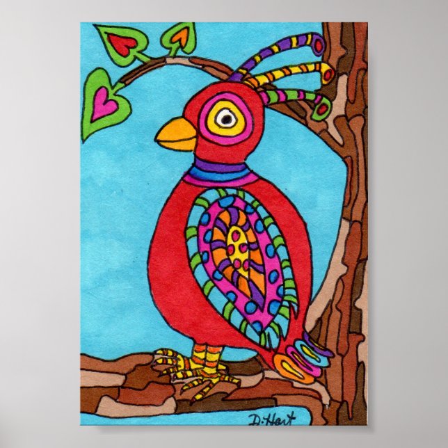 Pájaro Oaxaqueño Rojo Mini Arte Folclórico Mexican (Frente)