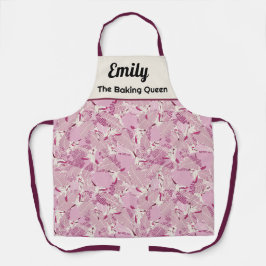 pájaro pastel rosa personalizado y hojas delantal