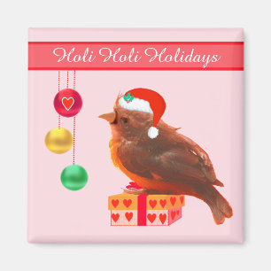 Pájaro pequeño de Navidad en imán rosa