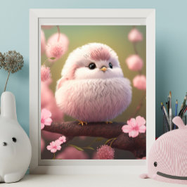 Pájaro pequeño rosado en guardería de arte floral 