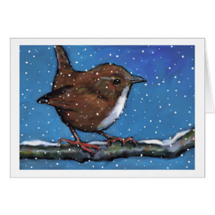 Pájaro: Pequeño Wren en invierno: Pintura original