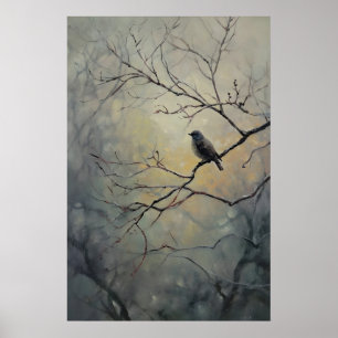 Pájaro Posado En Árbol Dark Academia, Arte De Pare