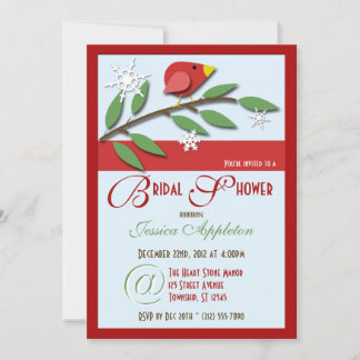 Pájaro rojo en la rama - Invitaciones a la ducha d