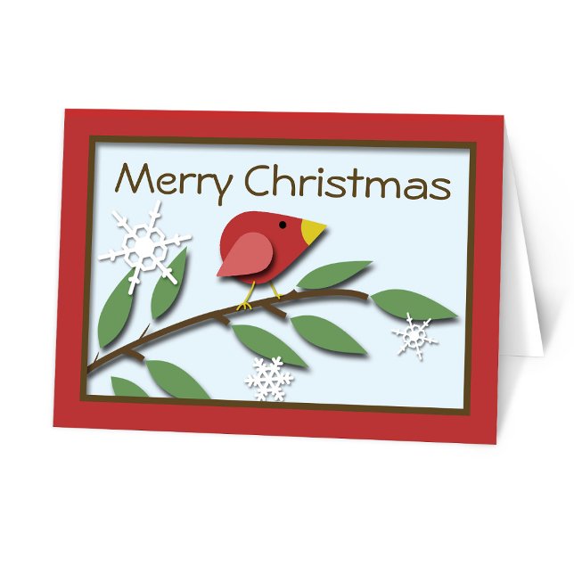 Pájaro rojo en una sucursal con tarjeta navideña (Red Bird on a Branch Merry Christmas Card from Starzraven on Zazzle.)
