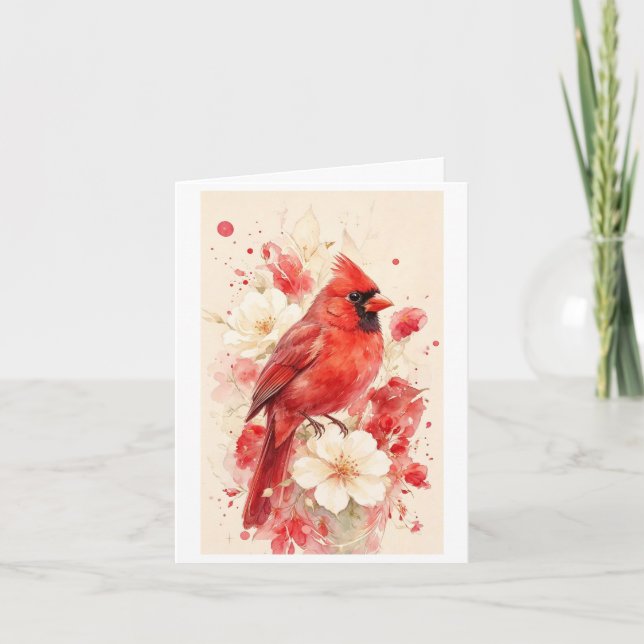 pájaro rojo hermoso en una tarjeta (Anverso)