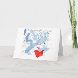 Pájaro rojo y tarjeta de nota roja-berried del