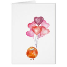 Pájaro Supercute de la acuarela con los globos del