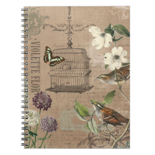 Pájaro vintage y cuaderno de jardín