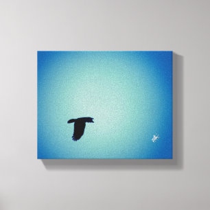 Pájaro volador pequeño arte cielo azul menta