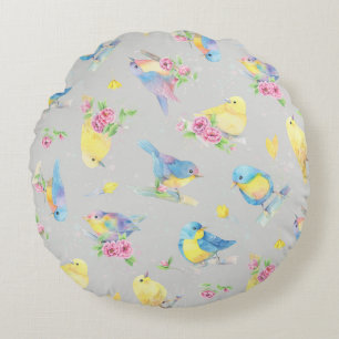Pájaros acuáticos de almohada redonda y flores imp