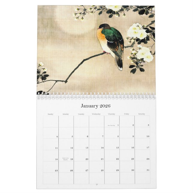 Pájaros, árboles y calendario japoneses de las (Jan 2026)