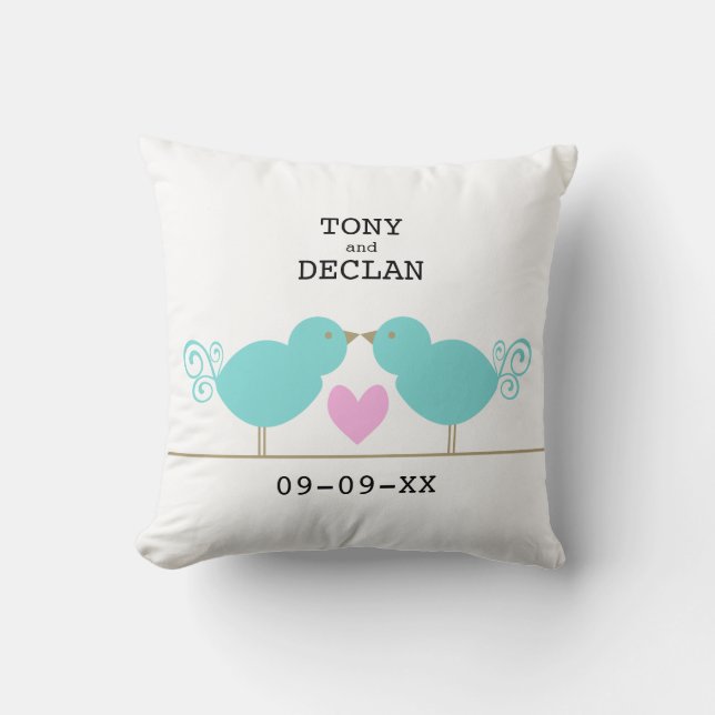 Pájaros azules lindos con la almohada rosada del (Anverso)