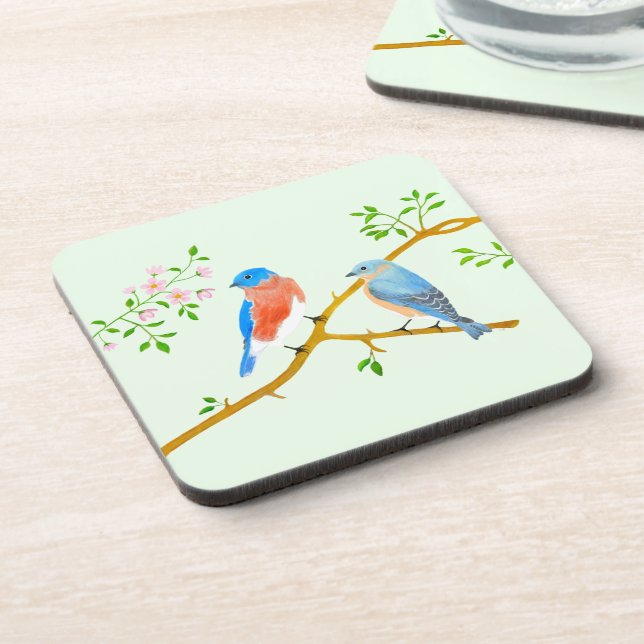 Pájaros Azules Posavasos Verde Pálido (Lado Izquierdo)