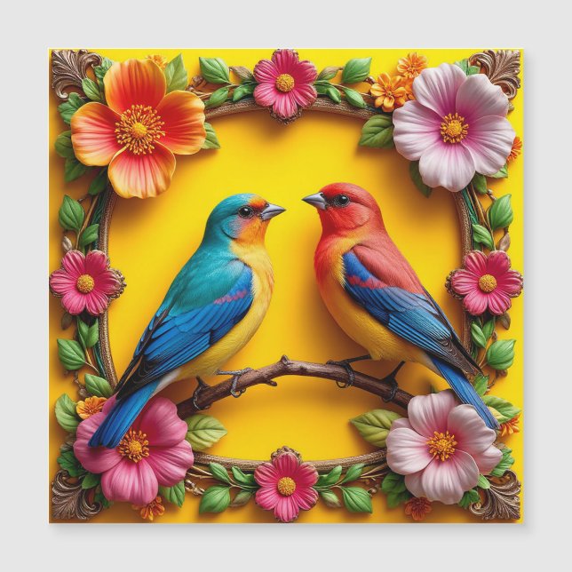 Pájaros Cantores Vibrantes Rodeados de Marco Flora (Anverso)